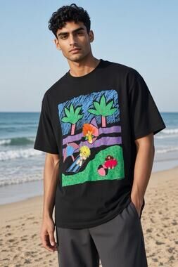 VTG 90s B.J. Design Concepts Shirt Men's OS Black Beach Doll 3D Graphic T-Shirt